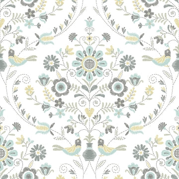 Britt Embroidered Damask Wallpaper