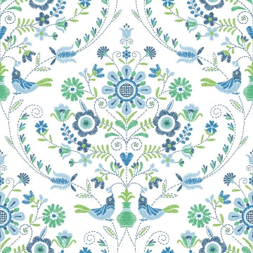 Britt Embroidered Damask Wallpaper