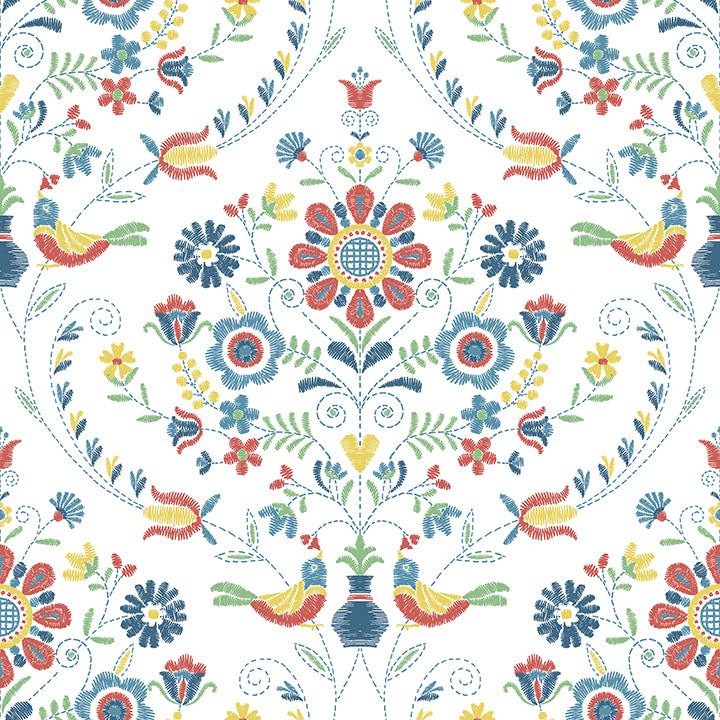 Britt Embroidered Damask Wallpaper