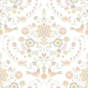 Britt Embroidered Damask Wallpaper