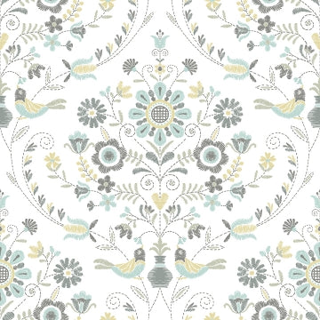 Britt Embroidered Damask Wallpaper