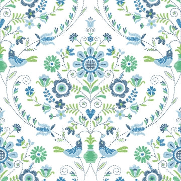 Britt Embroidered Damask Wallpaper