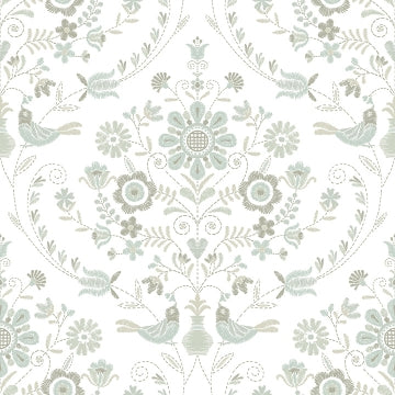 Britt Embroidered Damask Wallpaper