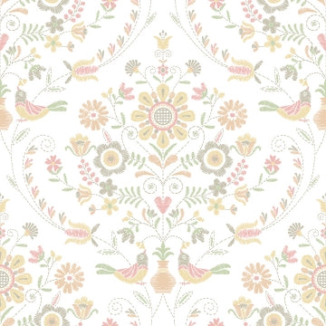 Britt Embroidered Damask Wallpaper