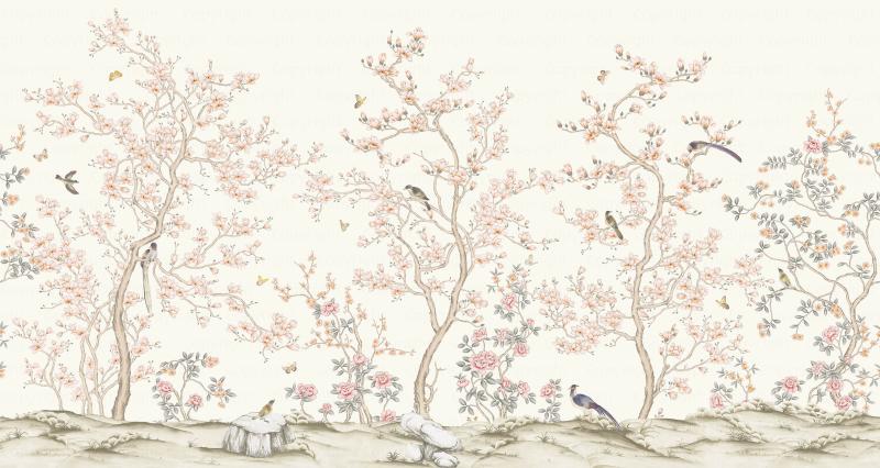 Flowers And Birds Pattern Mural