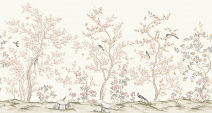 Flowers And Birds Pattern Mural